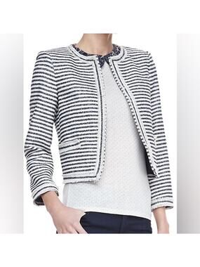 Alice + Olivia Kidman Tweed Fringed Metallic Threads Jacket - Small measured